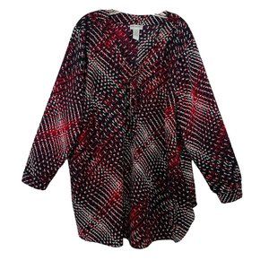 Catherines Plus Womens Tops Lace Up Henley Pull Over Tunic Blouse LongSleeve- 3X